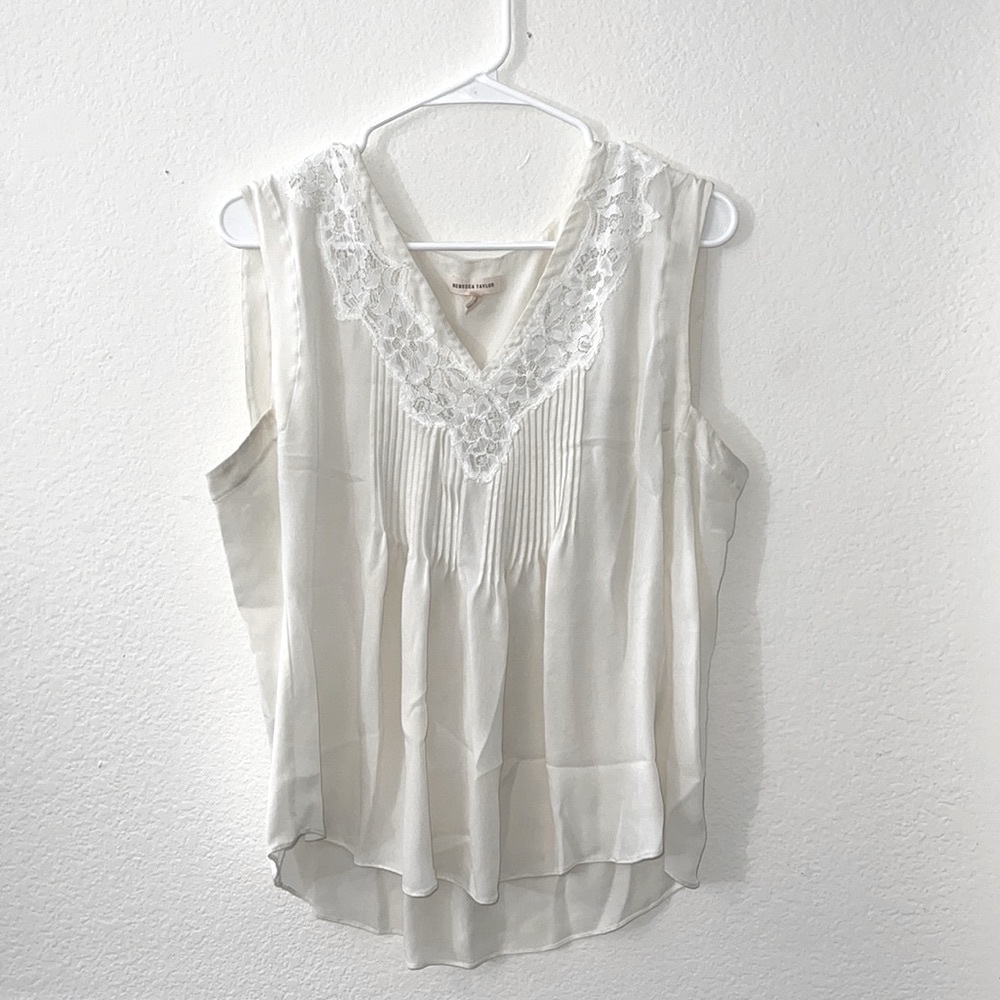 Rebecca Taylor Cream Lace V-Neck Sleeveless Blouse
